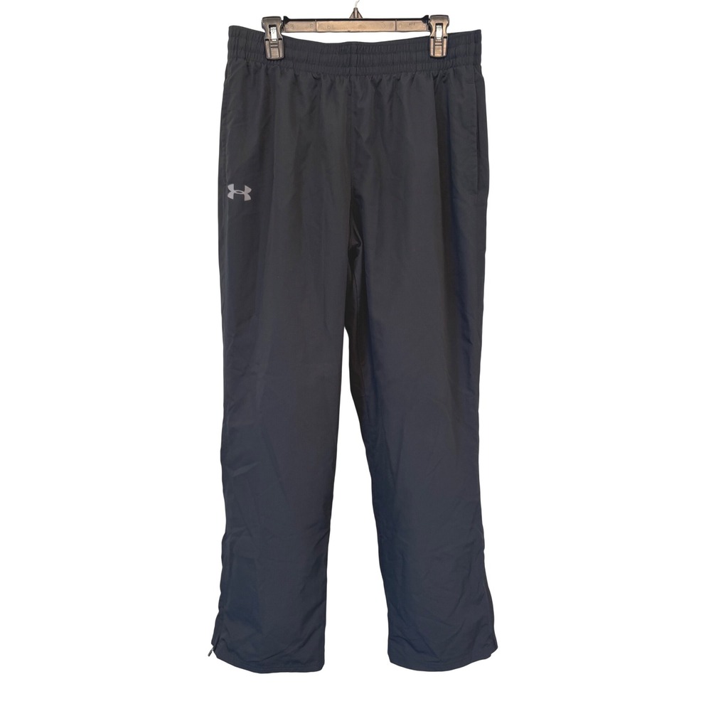 Under Armour Mens Large Black Loose Fit Mesh Lined Track Pants Ankle Zip 1267145
